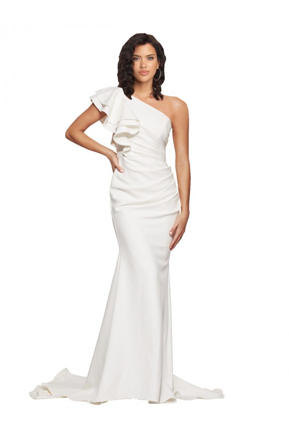 Ivoire Fourreau Balayage train Crêpe Stretch Longue Robes demoiselle d'honneur / Robes de bal à Bas Prix