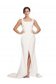 Ivoire Fourreau Col Carré Balayage train Crêpe Stretch Longue Robes demoiselle d'honneur / Robes de bal à Bas Prix