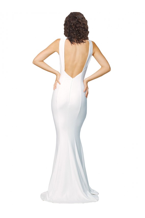 Ivoire Fourreau Col Haut Crêpe Stretch Longue Formelles Robes demoiselle d'honneur / Robes de soirée / Robes de bal à Bas Prix