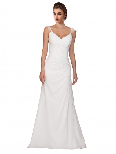 Ivoire Fourreau Col V Mousseline Robes de mariée à Bas Prix