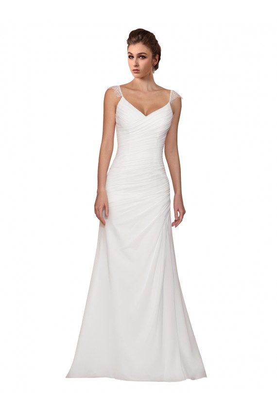 Ivoire Fourreau Col V Mousseline Robes de mariée à Bas Prix