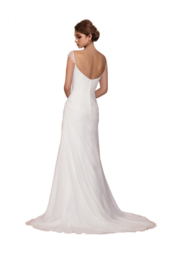 Ivoire Fourreau Col V Mousseline Robes de mariée à Bas Prix