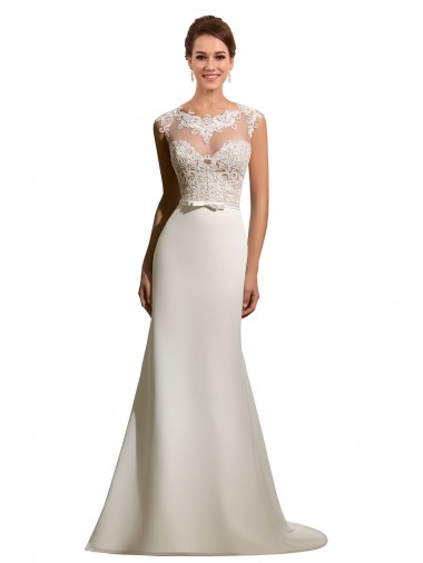 Ivoire Fourreau Illusion Mousseline Dentelle Robes de mariée à Bas Prix