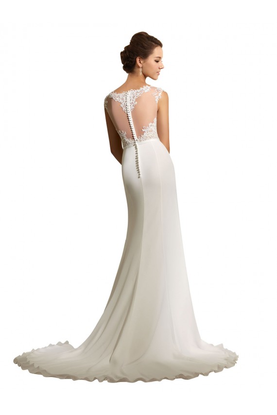 Ivoire Fourreau Illusion Mousseline Dentelle Robes de mariée à Bas Prix