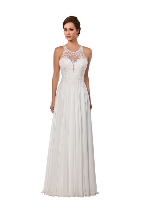 Ivoire Fourreau Illusion Mousseline Robes de mariée à Bas Prix