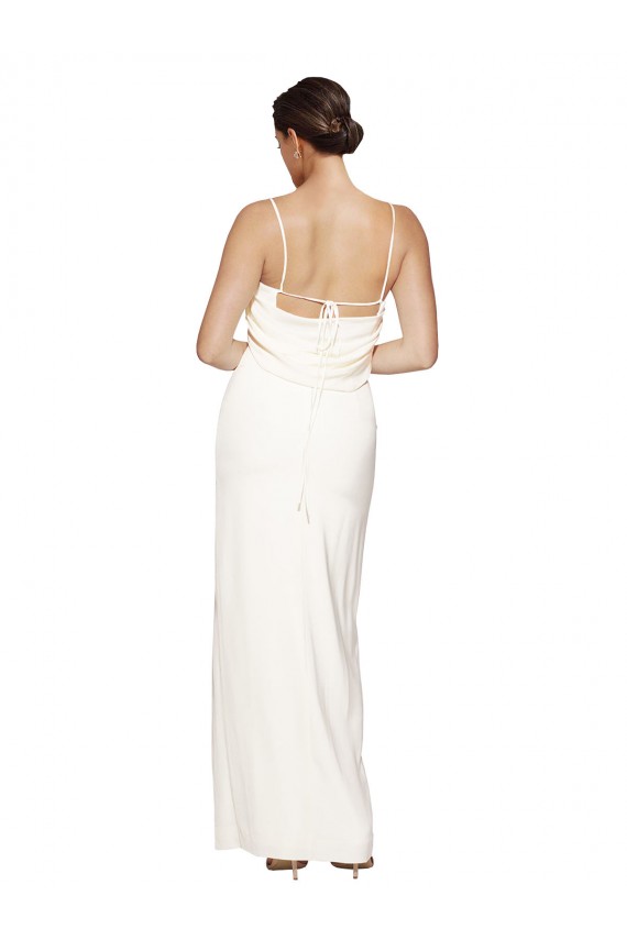 Ivoire Fourreau Licou Col Haut Satiné Stretch Longue Formelles Robes demoiselle d'honneur / Robes de soirée / Robes de bal à Bas Prix