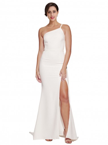 Ivoire Fourreau Sans bretelle Balayage train Crêpe Stretch Longue Robes demoiselle d'honneur / Robes de bal à Bas Prix