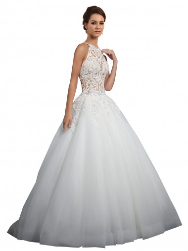 Ivoire Princesse Col Haut Tulle Dentelle Robes de mariée à Bas Prix