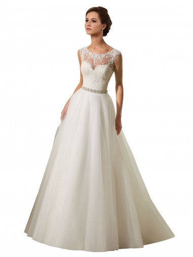 Ivoire Princesse Illusion Tulle Dentelle Robes de mariée à Bas Prix