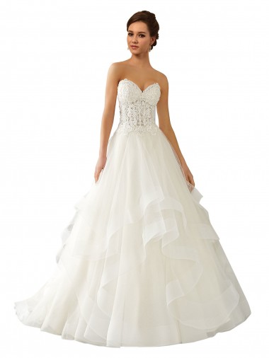 Ivoire Princesse Satiné Tulle Dentelle Robes de mariée à Bas Prix