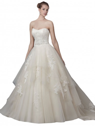 Ivoire Princesse Scoop Sans bretelle Tulle Dentelle Robes de mariée à Bas Prix