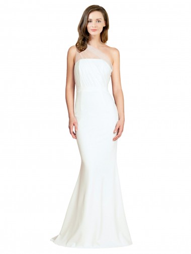 Ivoire Sirène Balayage train Crêpe Stretch Tulle Longue Formelles Robes demoiselle d'honneur / Robes de soirée à Bas Prix