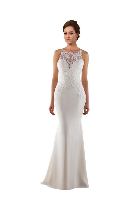Ivoire Sirène Balayage train Dentelle Crêpe Stretch Robes de mariée à Bas Prix
