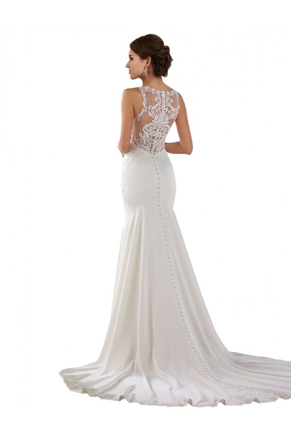 Ivoire Sirène Balayage train Dentelle Crêpe Stretch Robes de mariée à Bas Prix