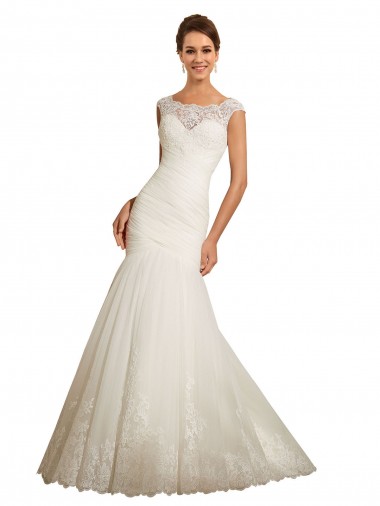 Ivoire Sirène Bateau Tulle Dentelle Robes de mariée à Bas Prix
