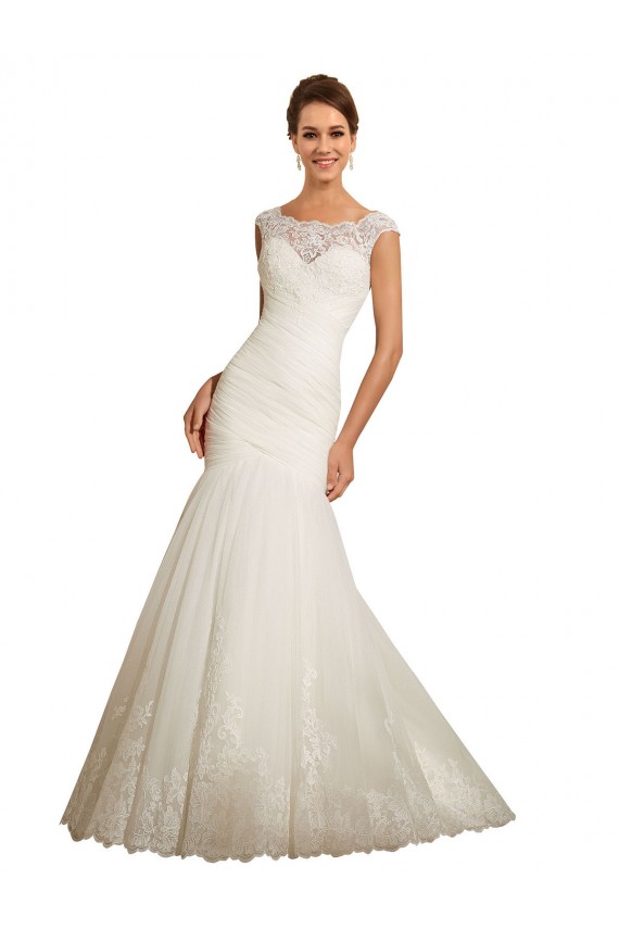 Ivoire Sirène Bateau Tulle Dentelle Robes de mariée à Bas Prix
