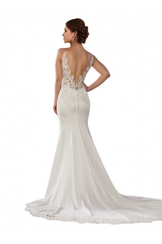 Ivoire Sirène Col V Dentelle Crêpe Stretch Robes de mariée à Bas Prix