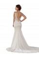 Ivoire Sirène Col V Dentelle Crêpe Stretch Robes de mariée à Bas Prix