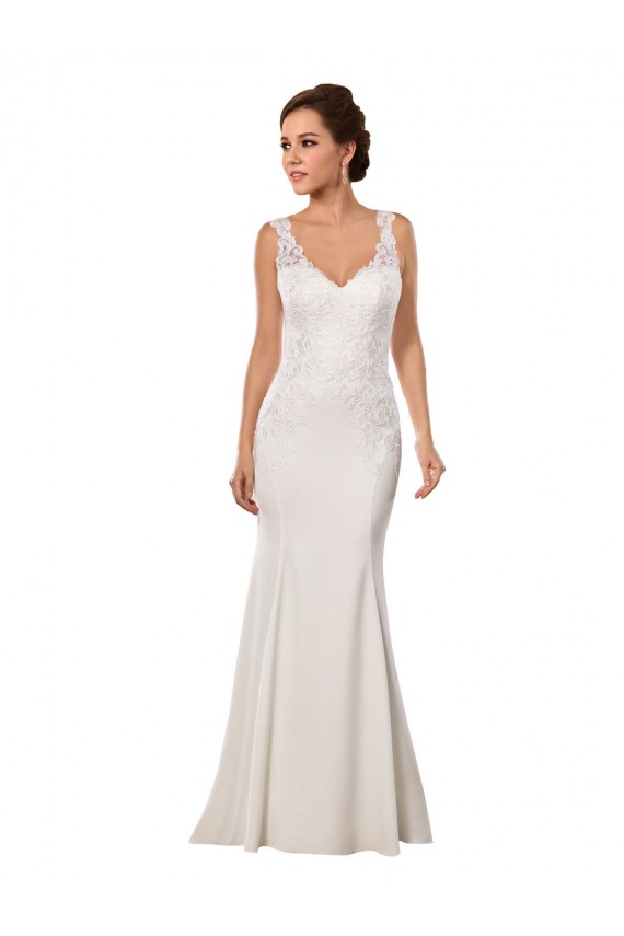 Ivoire Sirène Col V Dentelle Crêpe Stretch Robes de mariée à Bas Prix