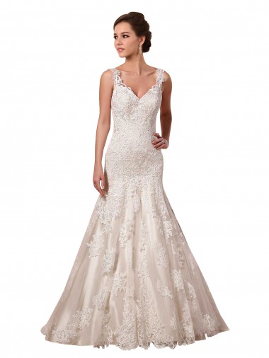 Ivoire Sirène Col V Tulle Dentelle Robes de mariée à Bas Prix