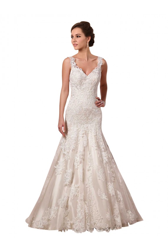 Ivoire Sirène Col V Tulle Dentelle Robes de mariée à Bas Prix