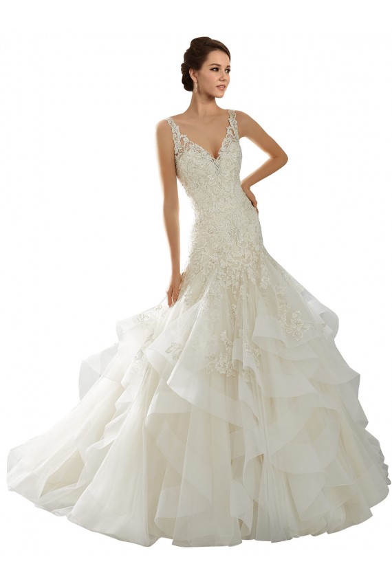 Ivoire Sirène Col V Tulle Robes de mariée à Bas Prix