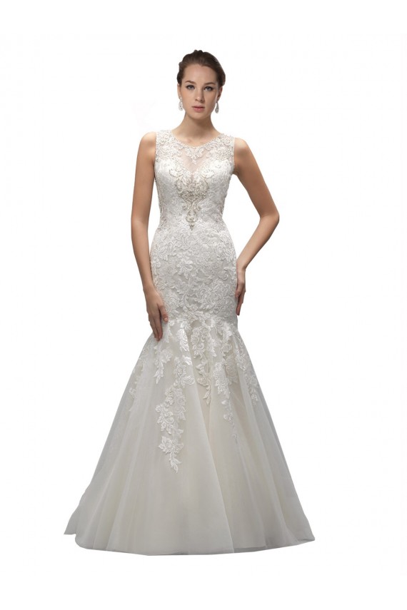 Ivoire Sirène Illusion Balayage train Tulle Dentelle Robes de mariée à Bas Prix