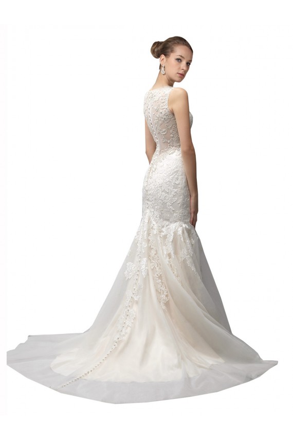 Ivoire Sirène Illusion Balayage train Tulle Dentelle Robes de mariée à Bas Prix
