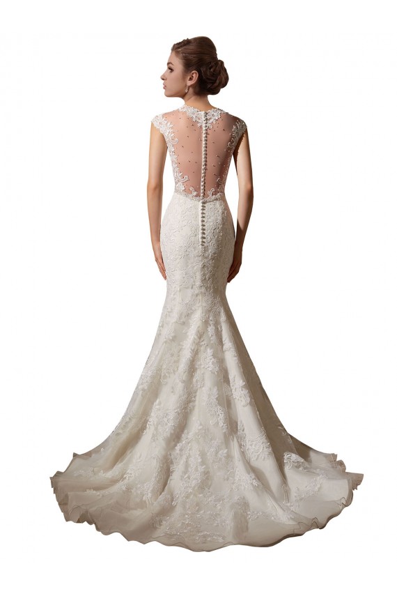 Ivoire Sirène Illusion Col V Tulle Dentelle Robes de mariée à Bas Prix