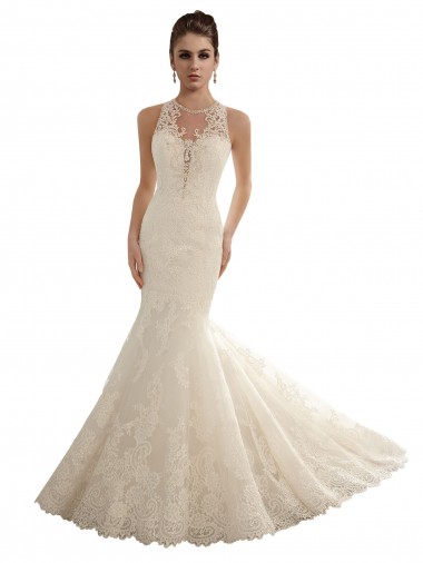 Ivoire Sirène Illusion Dentelle Robes de mariée à Bas Prix