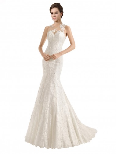 Ivoire Sirène Illusion Dentelle Robes de mariée à Bas Prix