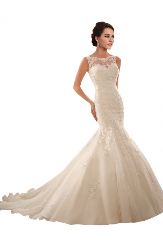 Ivoire Sirène Illusion Tulle Dentelle Robes de mariée à Bas Prix
