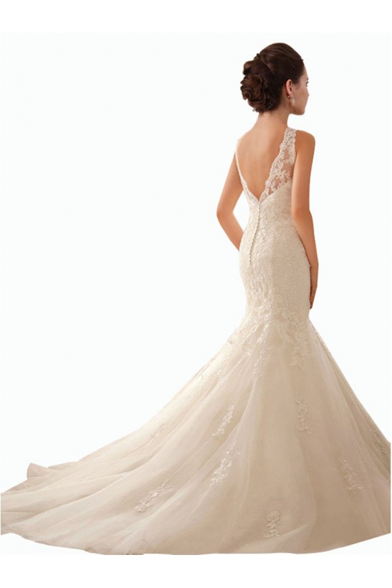Ivoire Sirène Illusion Tulle Dentelle Robes de mariée à Bas Prix
