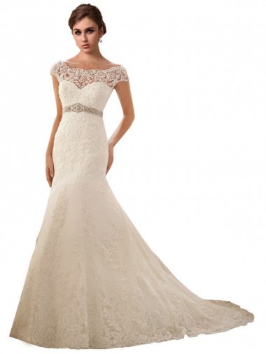 Ivoire Sirène Illusion Tulle Dentelle Robes de mariée à Bas Prix