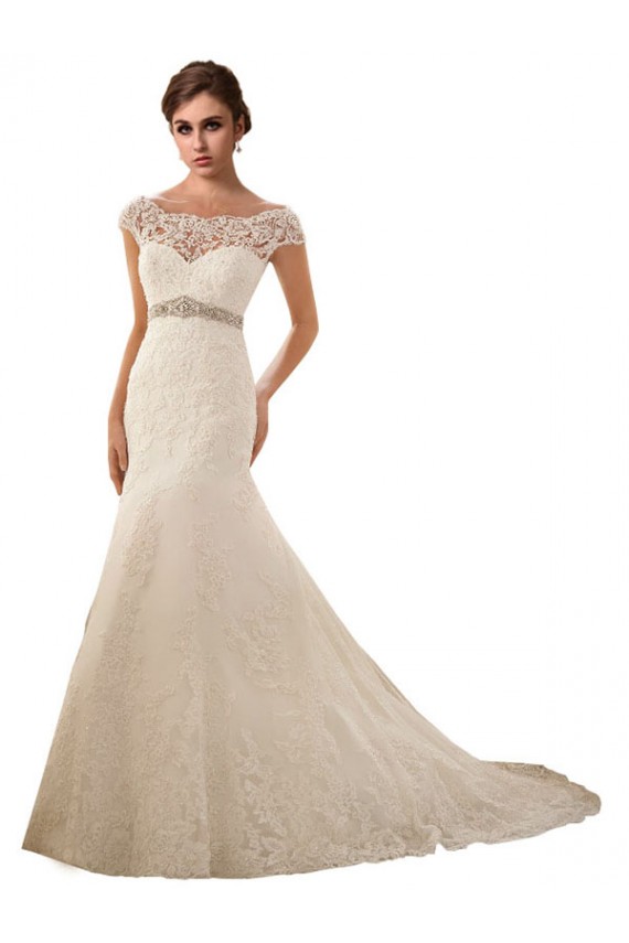Ivoire Sirène Illusion Tulle Dentelle Robes de mariée à Bas Prix