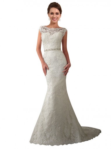 Ivoire Sirène Illusion Tulle Dentelle Robes de mariée à Bas Prix
