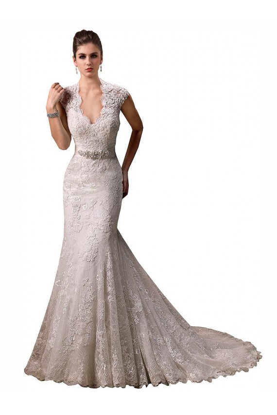 Ivoire Sirène Licou Col V Dentelle Robes de mariée à Bas Prix