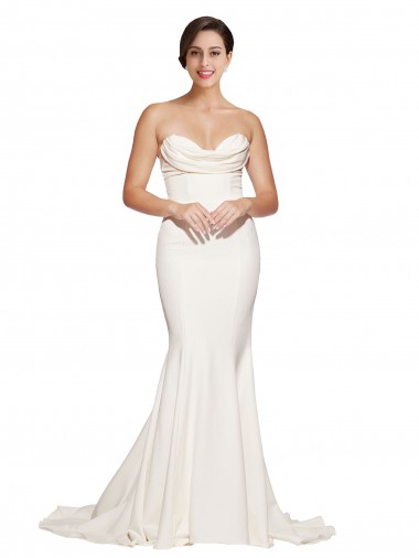 Ivoire Sirène Sans bretelle Balayage train Satiné Stretch Longue Formelles Robes demoiselle d'honneur / Robes de soirée / Robes de bal à Bas Prix