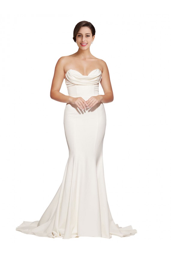Ivoire Sirène Sans bretelle Balayage train Satiné Stretch Longue Formelles Robes demoiselle d'honneur / Robes de soirée / Robes de bal à Bas Prix