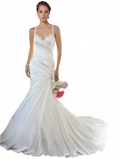 Ivoire Sirène Satiné Plage Robes de mariée à Bas Prix