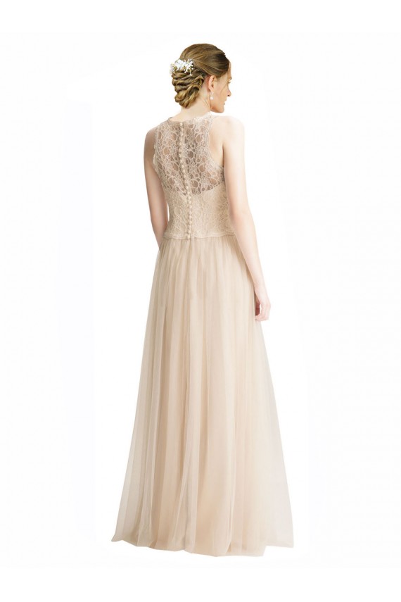 Ivoire Trapèze Bateau Illusion Tulle Dentelle Longue Robes demoiselle d'honneur à Bas Prix