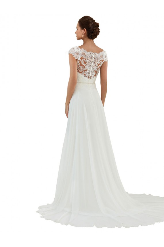 Ivoire Trapèze Bateau Mousseline Classique Robes de mariée à Bas Prix