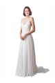 Ivoire Trapèze Bretelles spaghetti Col V Mousseline Dentelle Plage Robes de mariée à Bas Prix