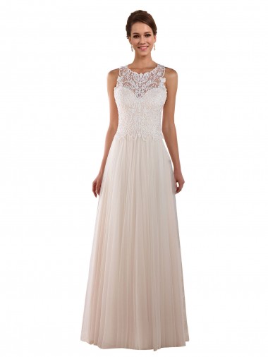 Ivoire Trapèze Col Haut Tulle Dentelle Boho Robes de mariée à Bas Prix