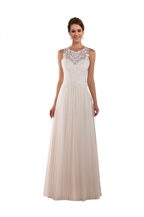Ivoire Trapèze Col Haut Tulle Dentelle Boho Robes de mariée à Bas Prix