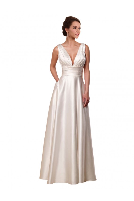 Ivoire Trapèze Col V Satiné Robes de mariée à Bas Prix