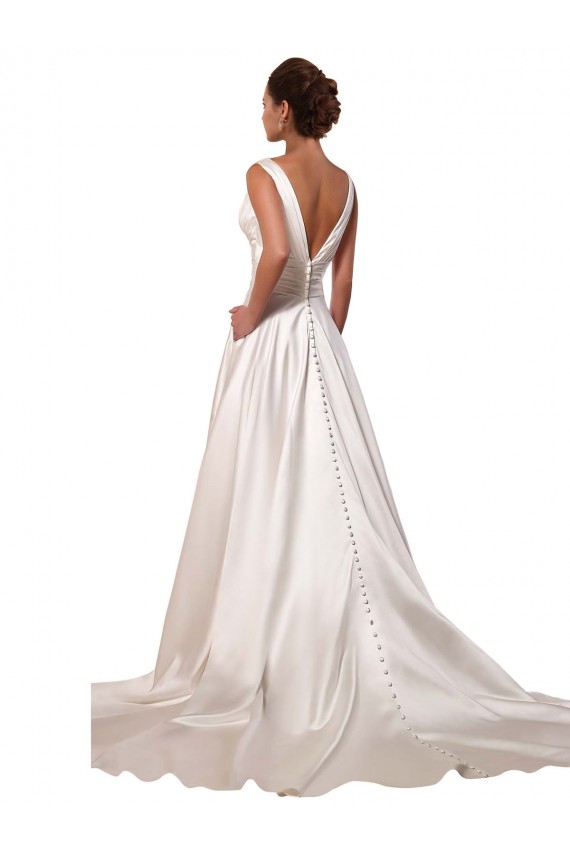 Ivoire Trapèze Col V Satiné Robes de mariée à Bas Prix
