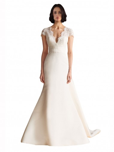 Ivoire Trapèze Col V Satiné Robes de mariée à Bas Prix