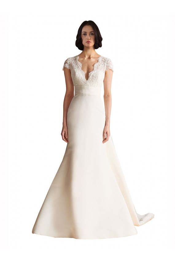 Ivoire Trapèze Col V Satiné Robes de mariée à Bas Prix