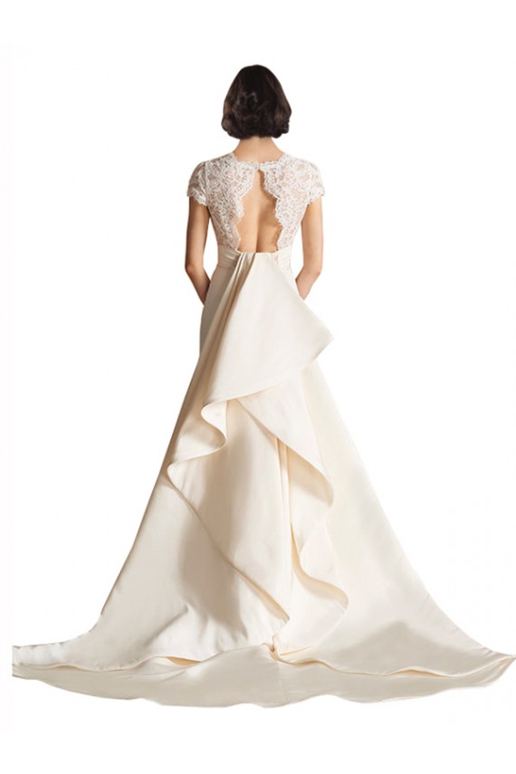 Ivoire Trapèze Col V Satiné Robes de mariée à Bas Prix